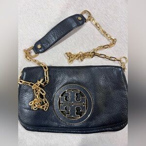 Vintage Tory Burch Black Leather Bag with Gold Accents